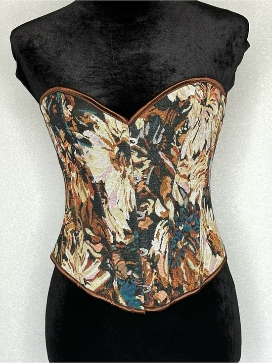 NO LABEL Tops - Floral Tapestry Corset Bustier Top - Brown Multi